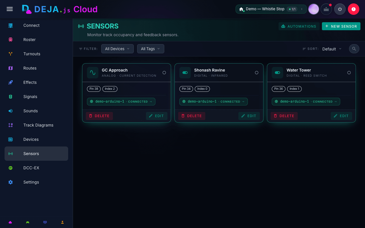 DEJA Cloud — sensor management
