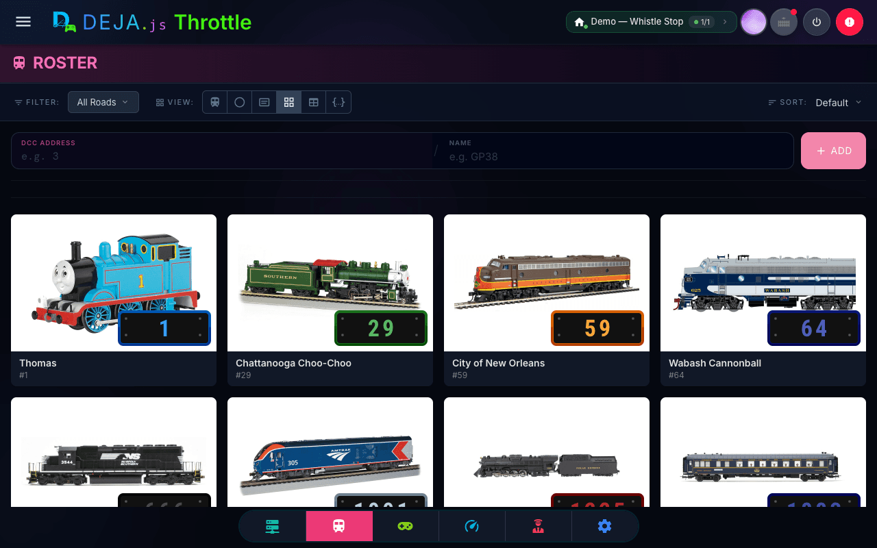 Throttle roster screen