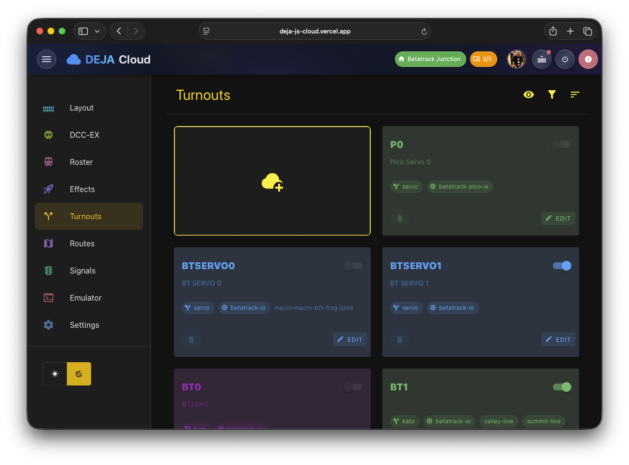 DEJA.js Cloud Desktop Turnouts