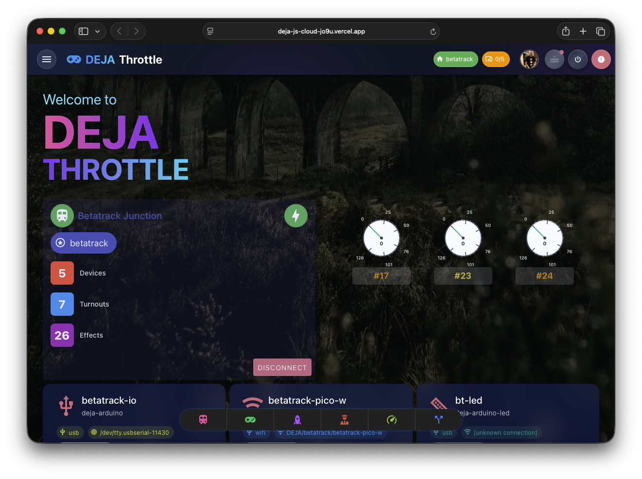 DEJA.js Throttle Desktop Home