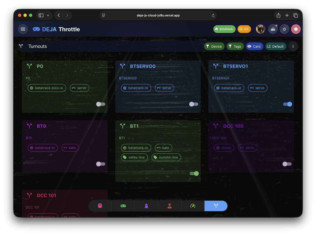 DEJA.js Throttle Desktop Turnouts Cards